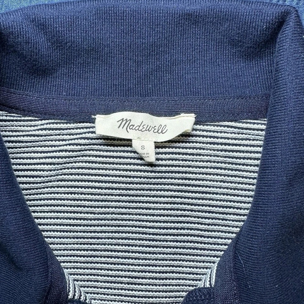 Madewell Womens Striped Knit Cropped Polo Navy White Short Sleeve Ribbed Size S - Picture 3 of 8